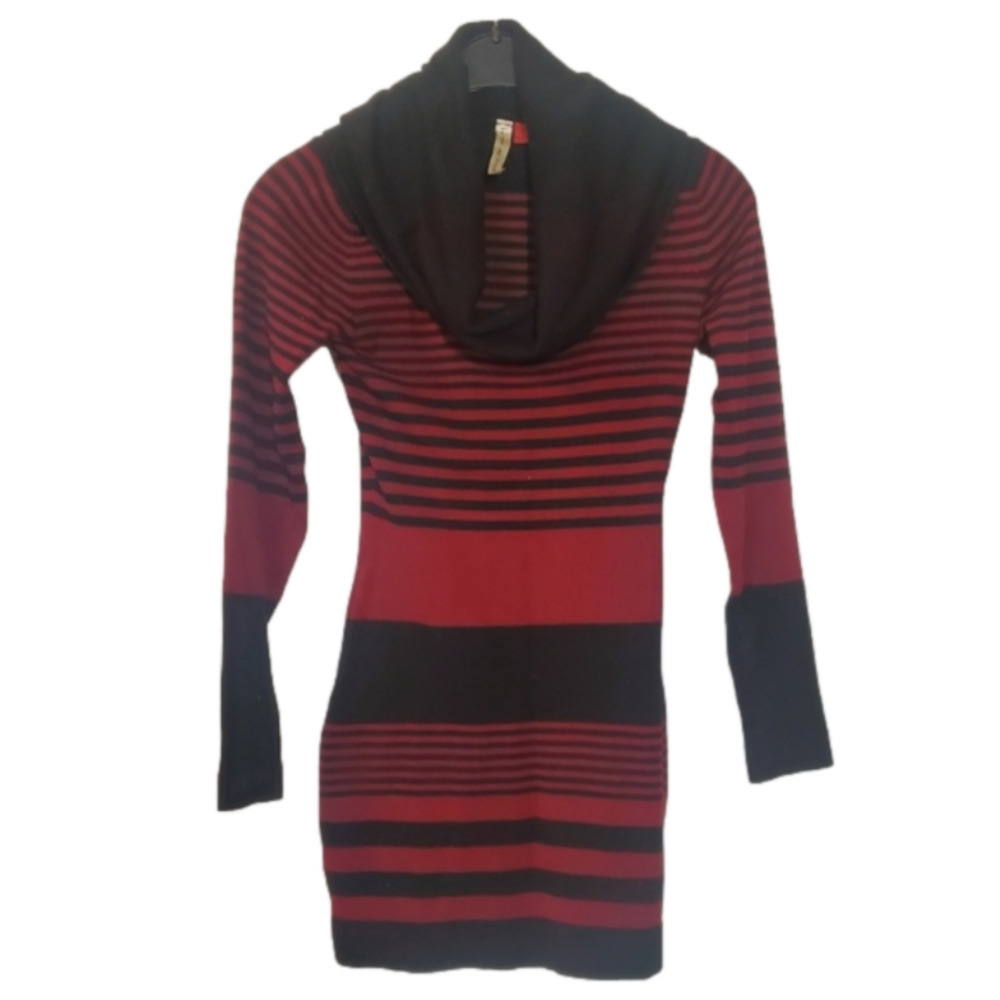 Le Temps des Cerises red&black stripped  scooped cowl neck knit Sweater Dress XS
